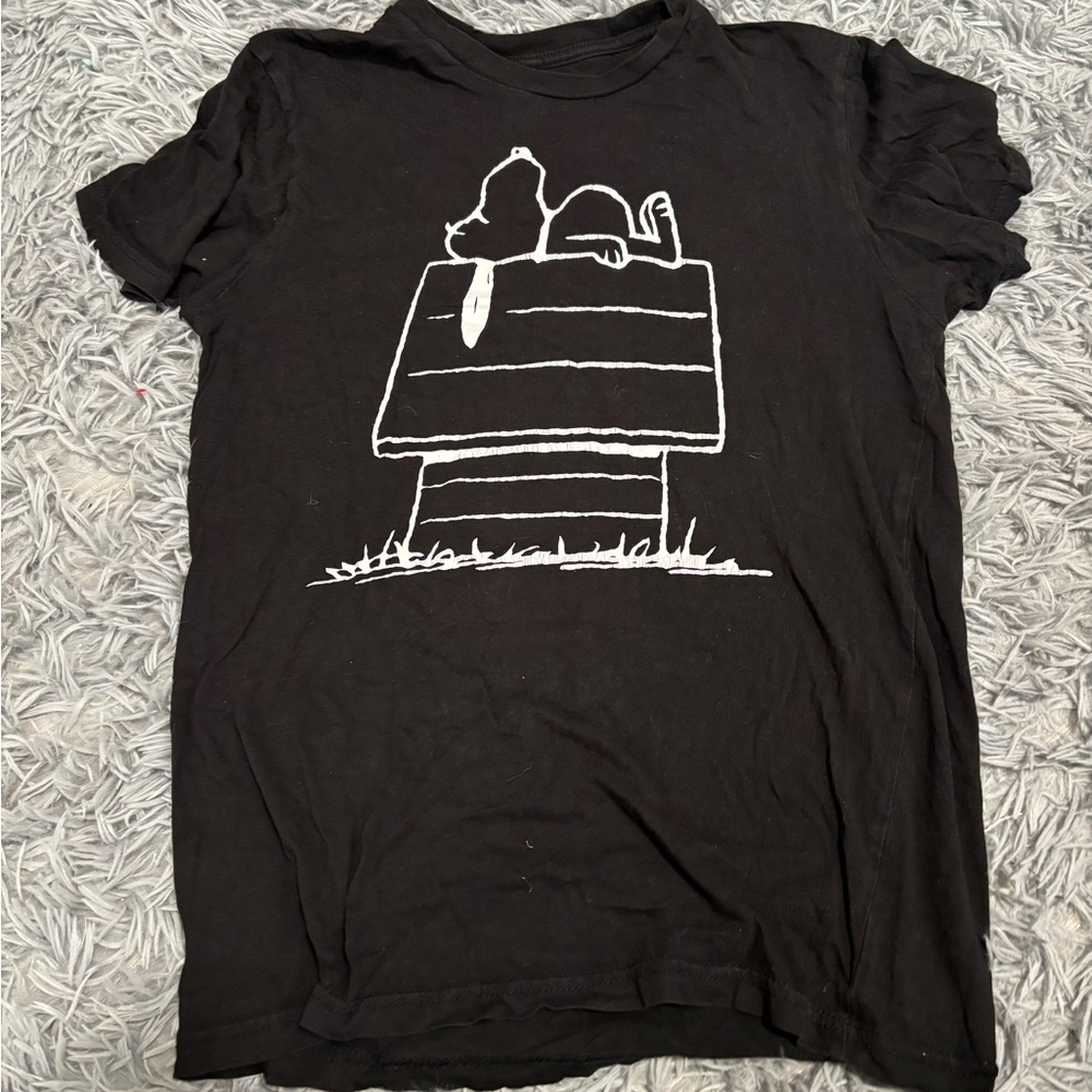 Peanuts Black T-Shirt with White Print